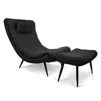 Kit 01 Poltrona E 01 Puff Sher Suede Pés Palito De Ferro - D'rossi Cor Preto - 1