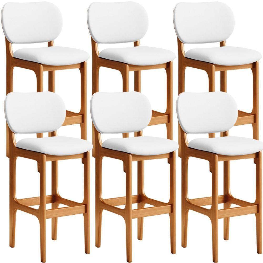 Kit 06 Banquetas Alta Para Cozinha Madeira Fixa Betta L02 Imbuia Corano Branco - Lyam Decor - 1