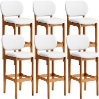 Kit 06 Banquetas Alta Para Cozinha Madeira Fixa Betta L02 Imbuia Corano Branco - Lyam Decor - 1