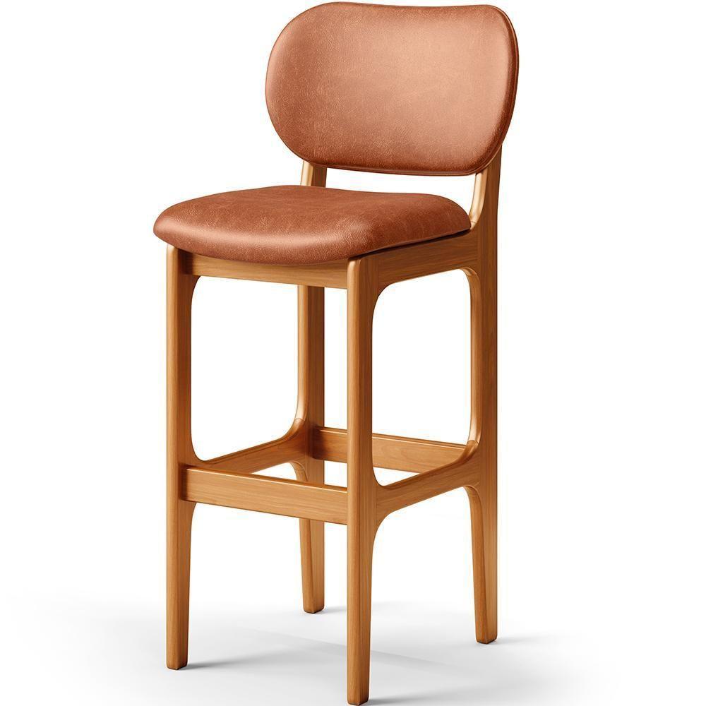 Kit 02 Banquetas Alta Para Cozinha Madeira Fixa Betta L02 Imbuia Couríssimo Camel - Lyam Decor - 3