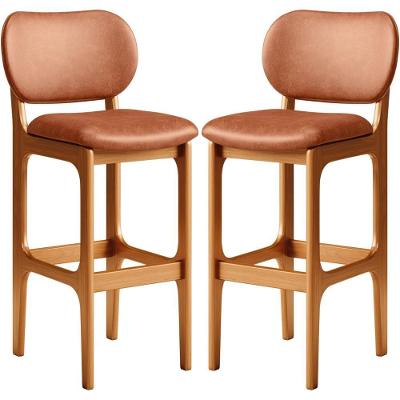Kit 02 Banquetas Alta Para Cozinha Madeira Fixa Betta L02 Imbuia Couríssimo Camel - Lyam Decor