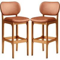 Kit 02 Banquetas Alta Para Cozinha Madeira Fixa Betta L02 Imbuia Couríssimo Camel - Lyam Decor - 1