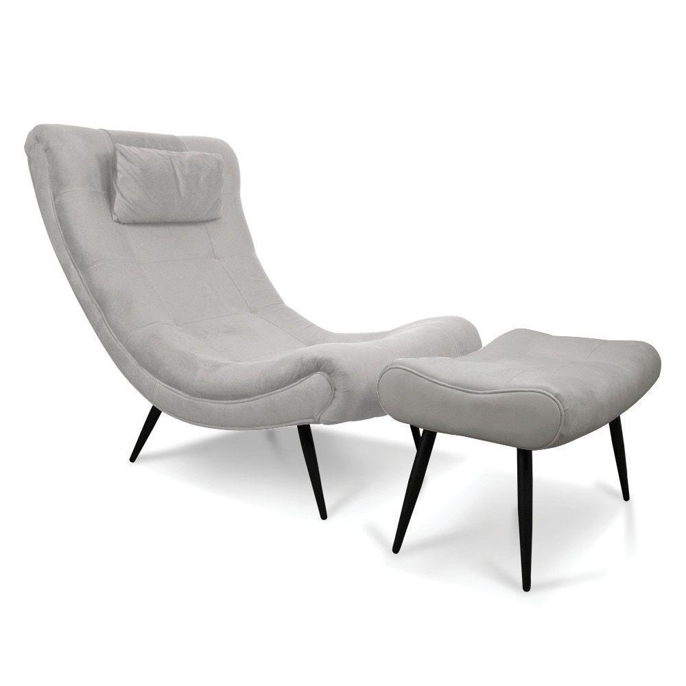 Kit 01 Poltrona E 01 Puff Sher Suede Pés Palito De Ferro - D'rossi Cor Cinza - 1