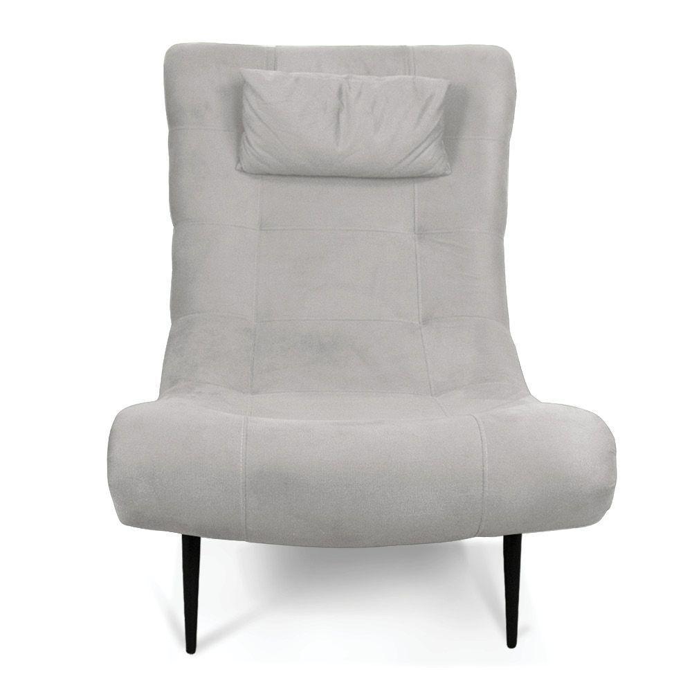 Kit 01 Poltrona E 01 Puff Sher Suede Pés Palito De Ferro - D'rossi Cor Cinza - 2