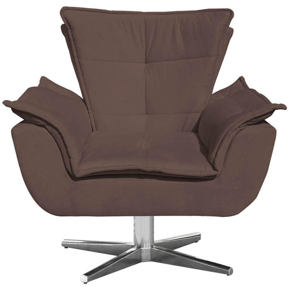 Kit 2 Poltronas Decorativas Base Giratória Cromada Charger Suede Marrom G19 - Gran Belo - 2
