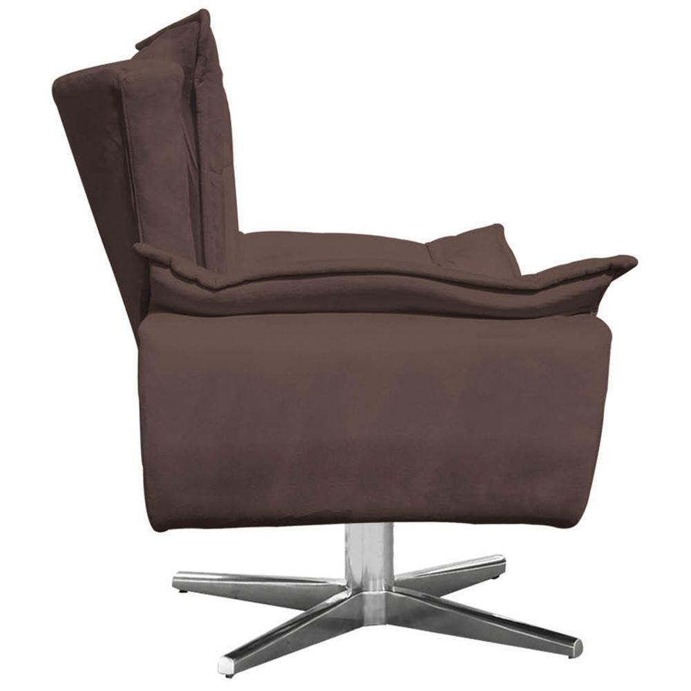 Kit 2 Poltronas Decorativas Base Giratória Cromada Charger Suede Marrom G19 - Gran Belo - 3