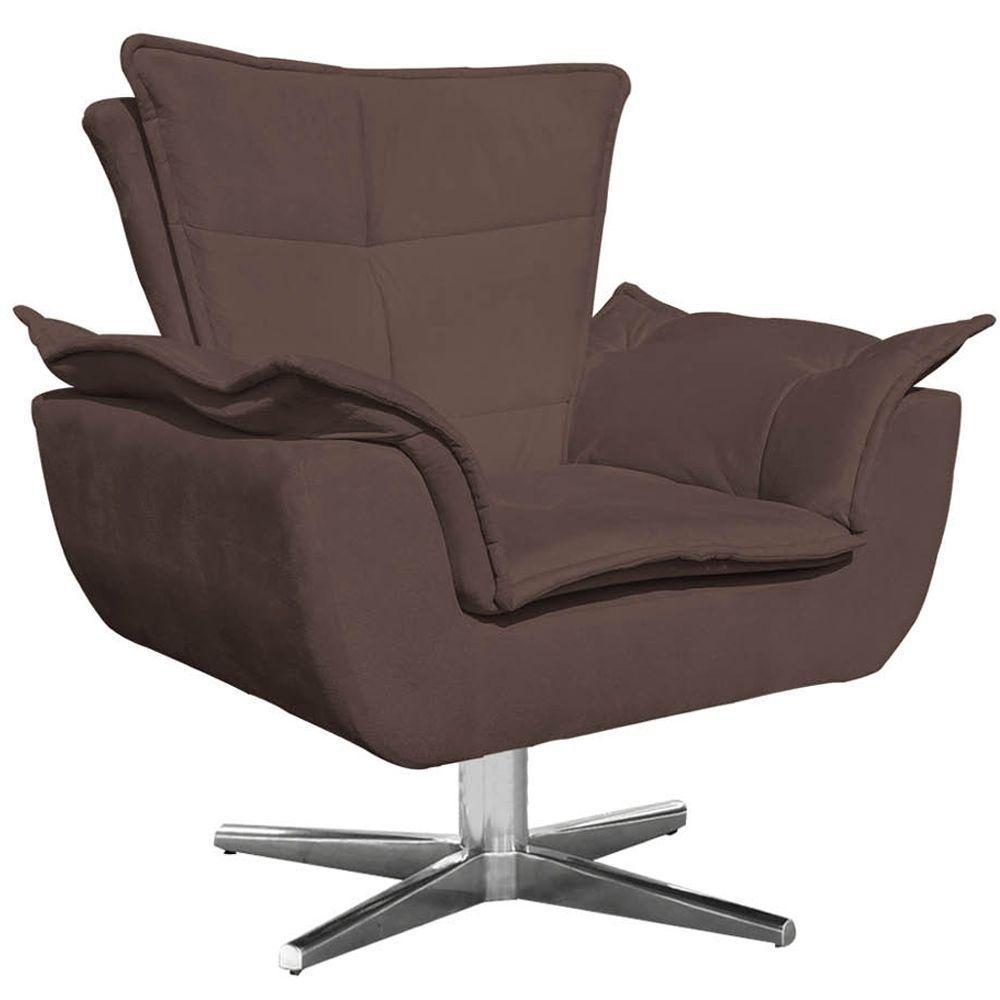 Kit 2 Poltronas Decorativas Base Giratória Cromada Charger Suede Marrom G19 - Gran Belo - 4