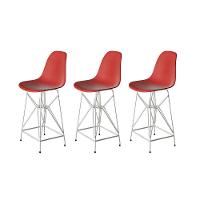 Kit 3 Banquetas Bistrô Alta Eames Eiffel Vermelha Base Ferro Branco - Cor: Vermelho - 1