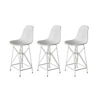 Kit 3 Banquetas Bistrô Alta Eames Eiffel Branca Base Ferro Branco - Cor: Branco - 1