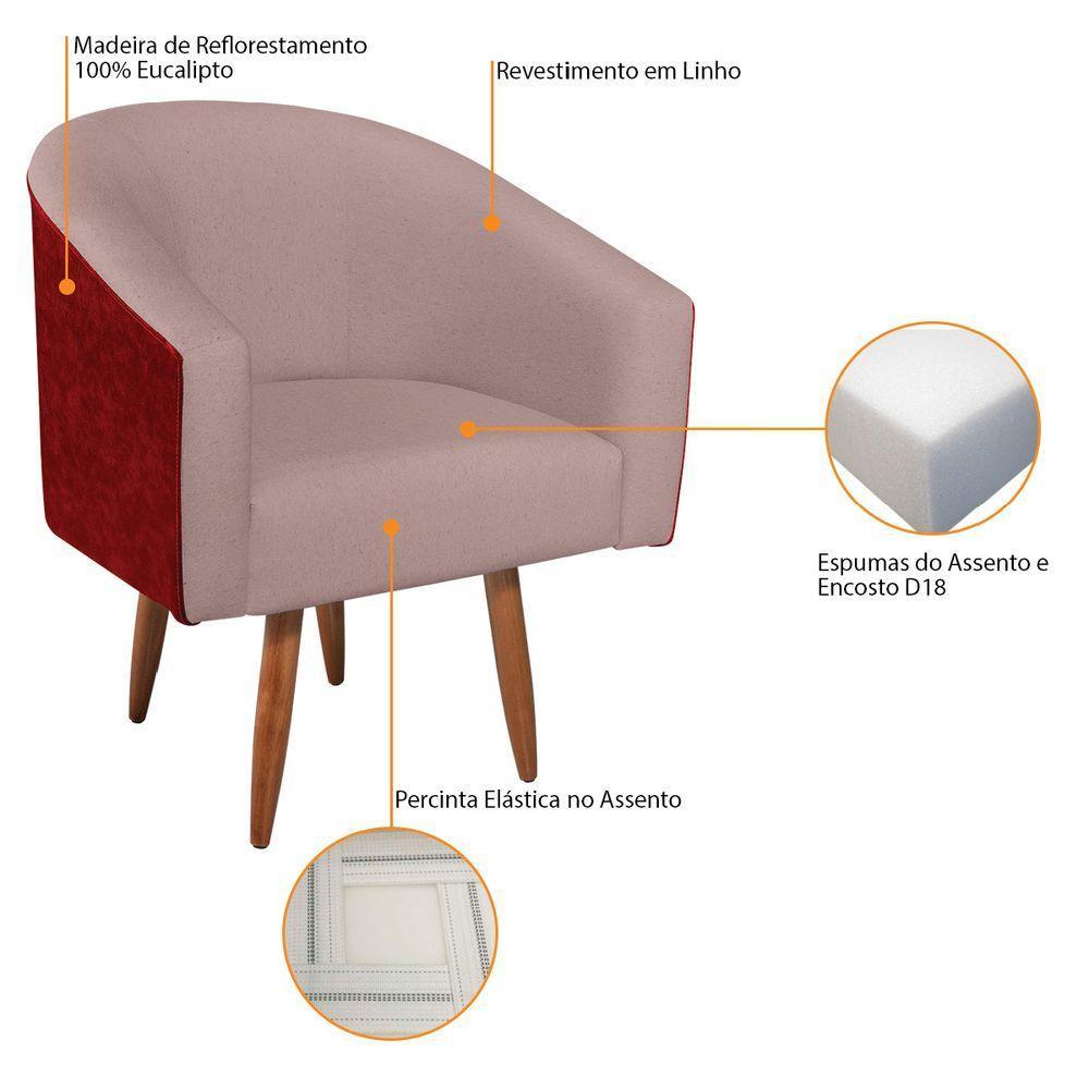 Poltrona Luiza Pés Palito Factor Vermelho E Linho - Amarena Móveis Cor Rosê - 2