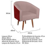 Poltrona Luiza Pés Palito Factor Vermelho E Linho - Amarena Móveis Cor Rosê - 3