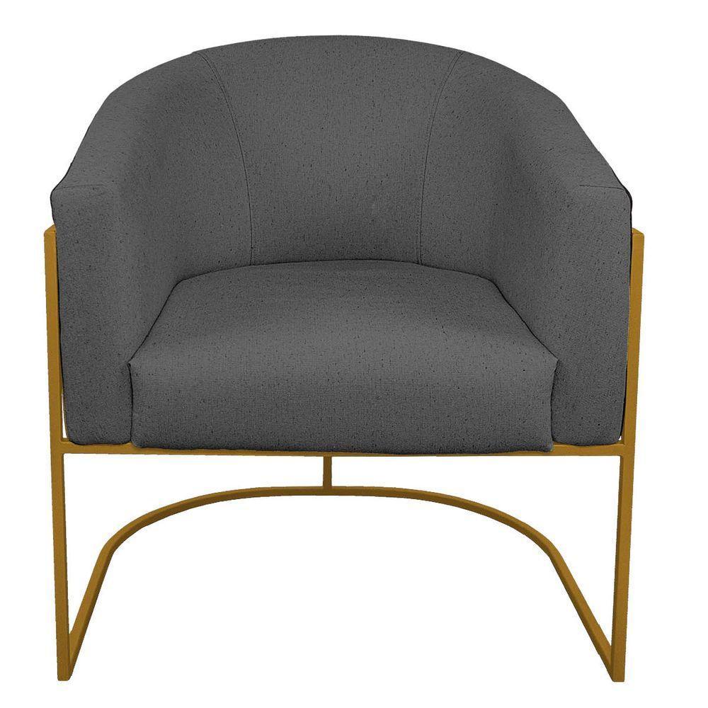 Kit 02 Poltronas Luiza Base De Ferro Dourado Linho - Amarena Móveis Cor Cinzaescuro - 4