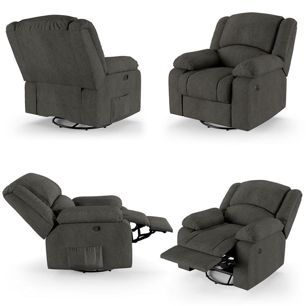 Poltrona Do Papai Reclinável Sala De Cinema Glider Manual Giratória Massagem Usb Linho Chumbo G26 - 4