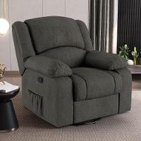 Poltrona Do Papai Reclinável Sala De Cinema Glider Manual Giratória Massagem Usb Linho Chumbo G26 - 2