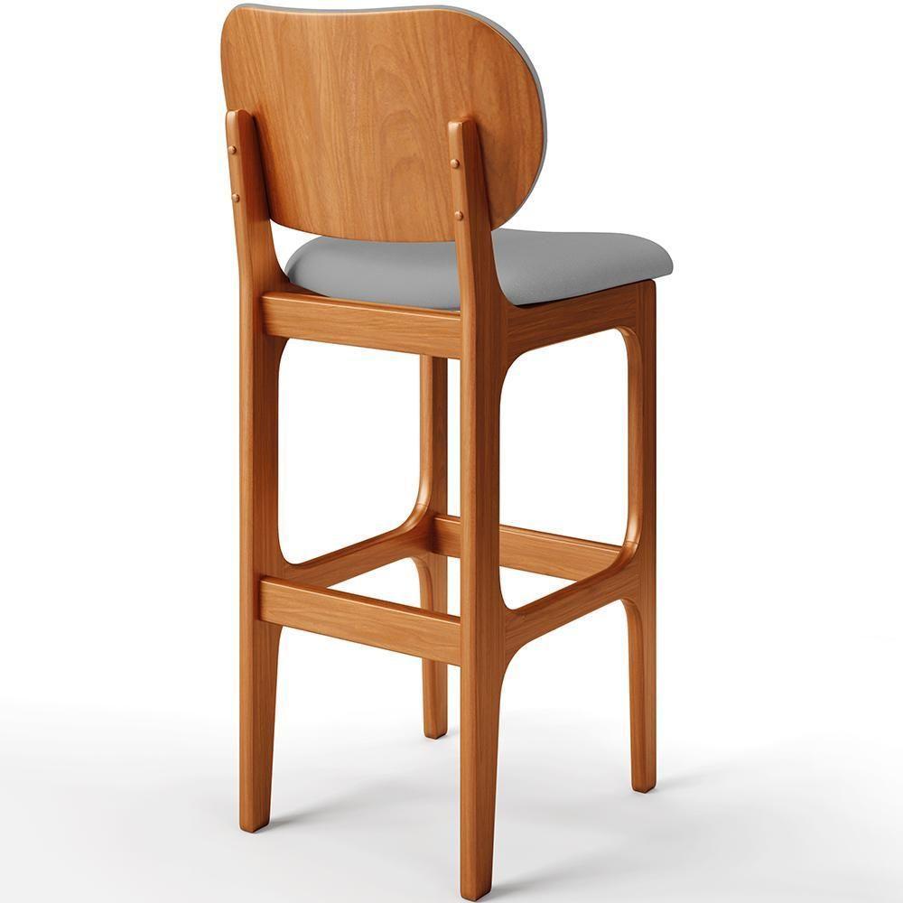 Kit 04 Banquetas Alta Para Cozinha Madeira Fixa Betta L02 Imbuia Corano Cinza - Lyam Decor - 2