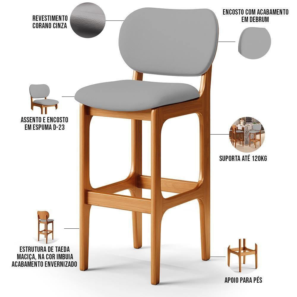 Kit 02 Banquetas Alta Para Cozinha Madeira Fixa Betta L02 Imbuia Corano Cinza - Lyam Decor - 3