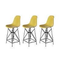 Kit 3 Banquetas Bistrô Alta Eames Eiffel Amarela Base Ferro Preto - Cor: Amarelo - 1