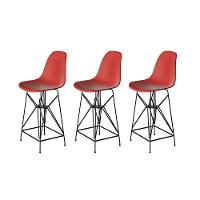 Kit 3 Banquetas Bistrô Alta Eames Eiffel Vermelha Base Ferro Preto - Cor: Vermelho - 1