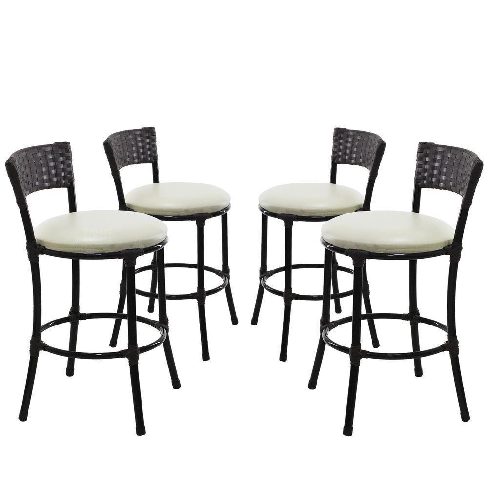 4 Banquetas Forts Baixa Fibra Sintética Preto Ferro Assento Preto Branco - 1