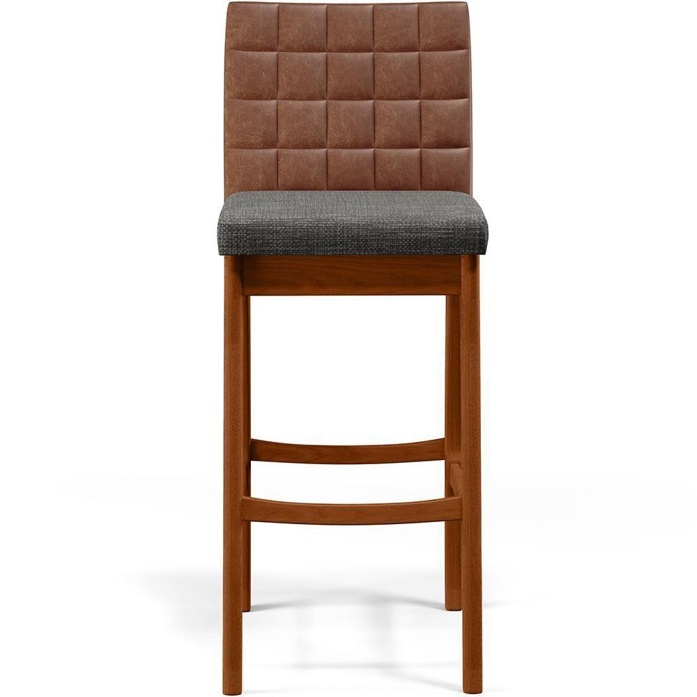 Kit 02 Banquetas Altas Sala Jantar Fixa Mila B04 Couríssimo Marrom Linho Cinza Escuro - Lyam Decor - 3