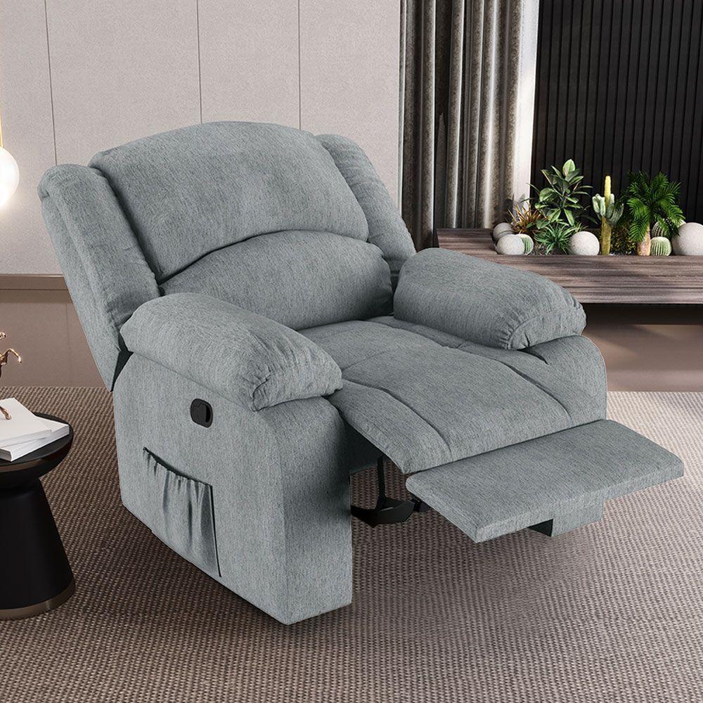 Poltrona Do Papai Reclinável Sala De Cinema Madrid Manual Linho Cinza G26 - 1