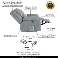 Poltrona Do Papai Reclinável Sala De Cinema Madrid Manual Linho Cinza G26 - 7