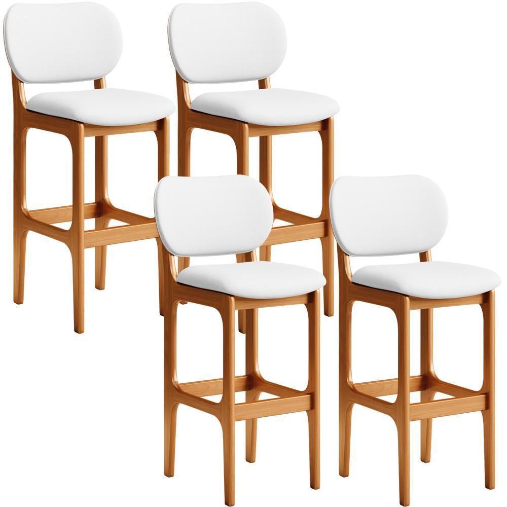 Kit 04 Banquetas Alta Para Cozinha Madeira Fixa Betta L02 Imbuia Corano Branco - Lyam Decor - 1
