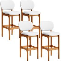 Kit 04 Banquetas Alta Para Cozinha Madeira Fixa Betta L02 Imbuia Corano Branco - Lyam Decor - 1
