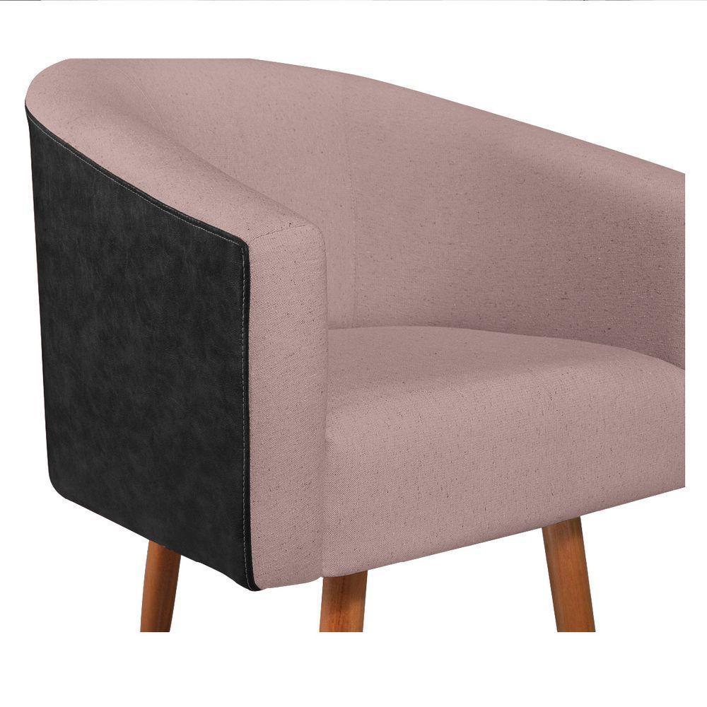 Poltrona Luiza Pés Palito Factor Preto E Linho - Amarena Móveis Cor Rosê - 4