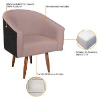 Poltrona Luiza Pés Palito Factor Preto E Linho - Amarena Móveis Cor Rosê - 2