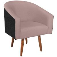 Poltrona Luiza Pés Palito Factor Preto E Linho - Amarena Móveis Cor Rosê - 6