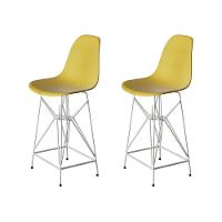 Kit 2 Banquetas Bistrô Alta Eames Eiffel Amarela Base Ferro Branco - Cor: Amarelo - 1