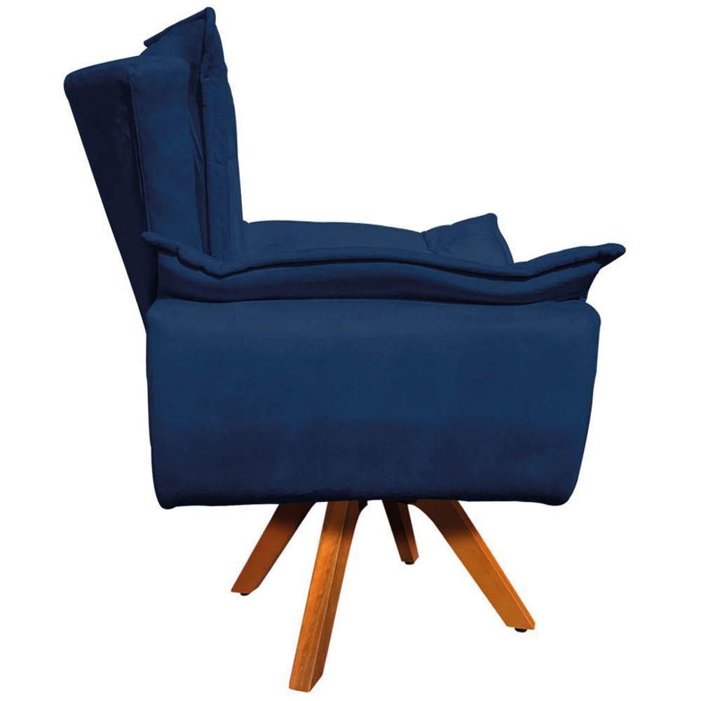 Kit 2 Poltronas Decorativas Base Giratória Em Madeira Charger Suede Azul Marinho G19 - Gran Belo - 2