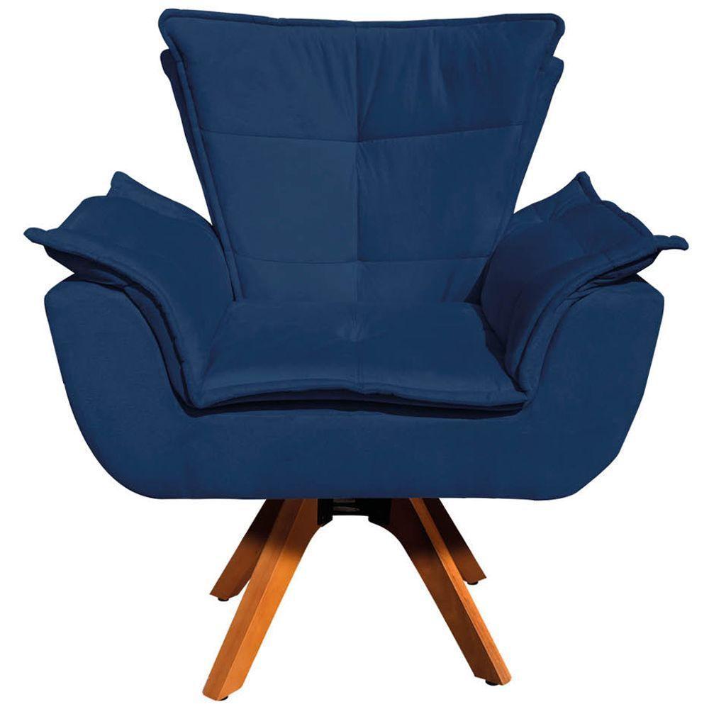 Kit 2 Poltronas Decorativas Base Giratória Em Madeira Charger Suede Azul Marinho G19 - Gran Belo - 3
