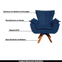 Kit 2 Poltronas Decorativas Base Giratória Em Madeira Charger Suede Azul Marinho G19 - Gran Belo - 6