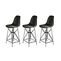 Kit 3 Banquetas Bistrô Alta Eames Eiffel Preta Base Ferro Preto - Cor: Marrom - 1