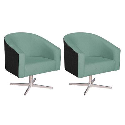 Kit 02 Poltronas Luiza Base Giratória De Metal Factor Preto E Linho - Adj Decor Cor Rosê