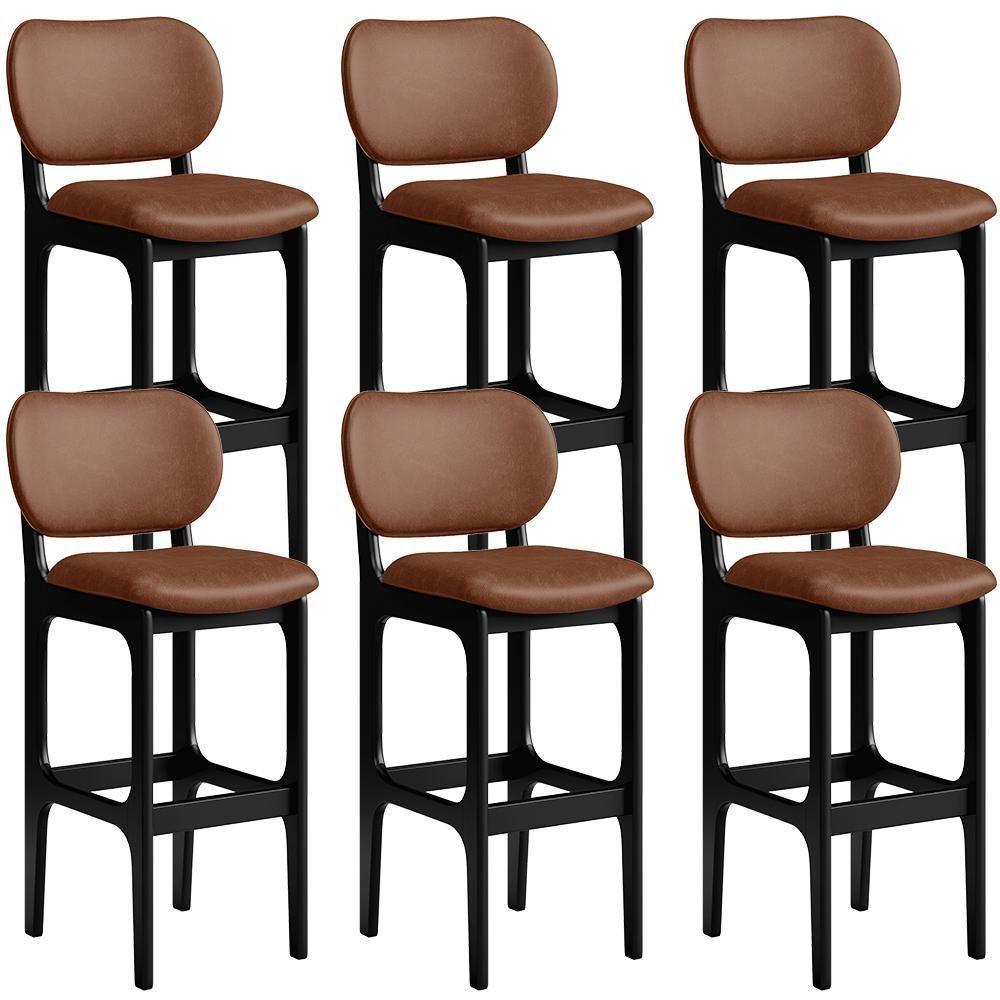Kit 06 Banquetas Alta Para Cozinha Madeira Fixa Betta L02 Preto Couríssimo Marrom - 1
