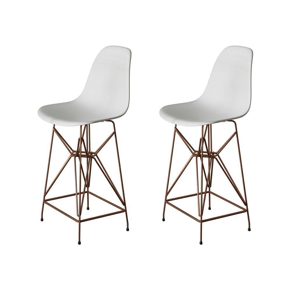 Kit 2 Banquetas Bistrô Alta Eames Eiffel Branca Base Ferro Cobre - Cor: Branco - 1