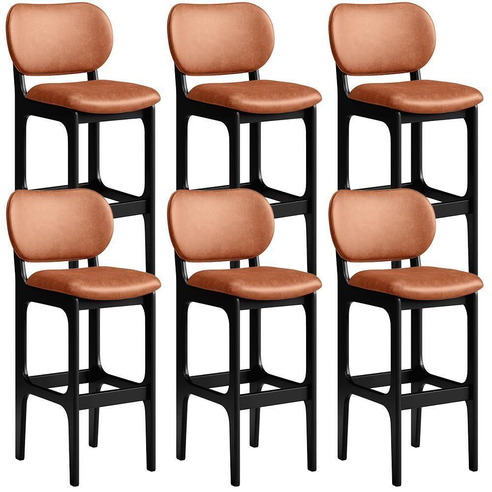 Kit 06 Banquetas Alta Para Cozinha Madeira Fixa Betta L02 Preto Couríssimo Camel - 1