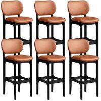 Kit 06 Banquetas Alta Para Cozinha Madeira Fixa Betta L02 Preto Couríssimo Camel - 1