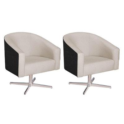 Kit 02 Poltronas Luiza Base Giratória De Metal Factor Preto E Linho - Adj Decor Cor Bege