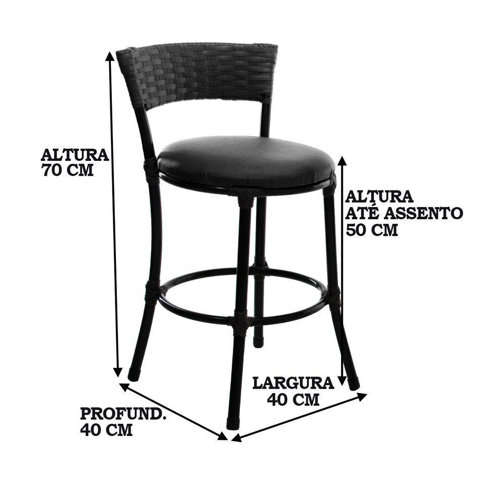 4 Banquetas Forts Baixa Fibra Sintética E Ferro Assento Estofado - Preto - 3