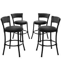 4 Banquetas Forts Baixa Fibra Sintética E Ferro Assento Estofado - Preto - 1