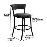 4 Banquetas Forts Baixa Fibra Sintética E Ferro Assento Estofado - Preto - 3