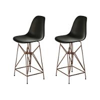 Kit 2 Banquetas Bistrô Alta Eames Eiffel Preta Base Ferro Cobre - Cor: Marrom - 1