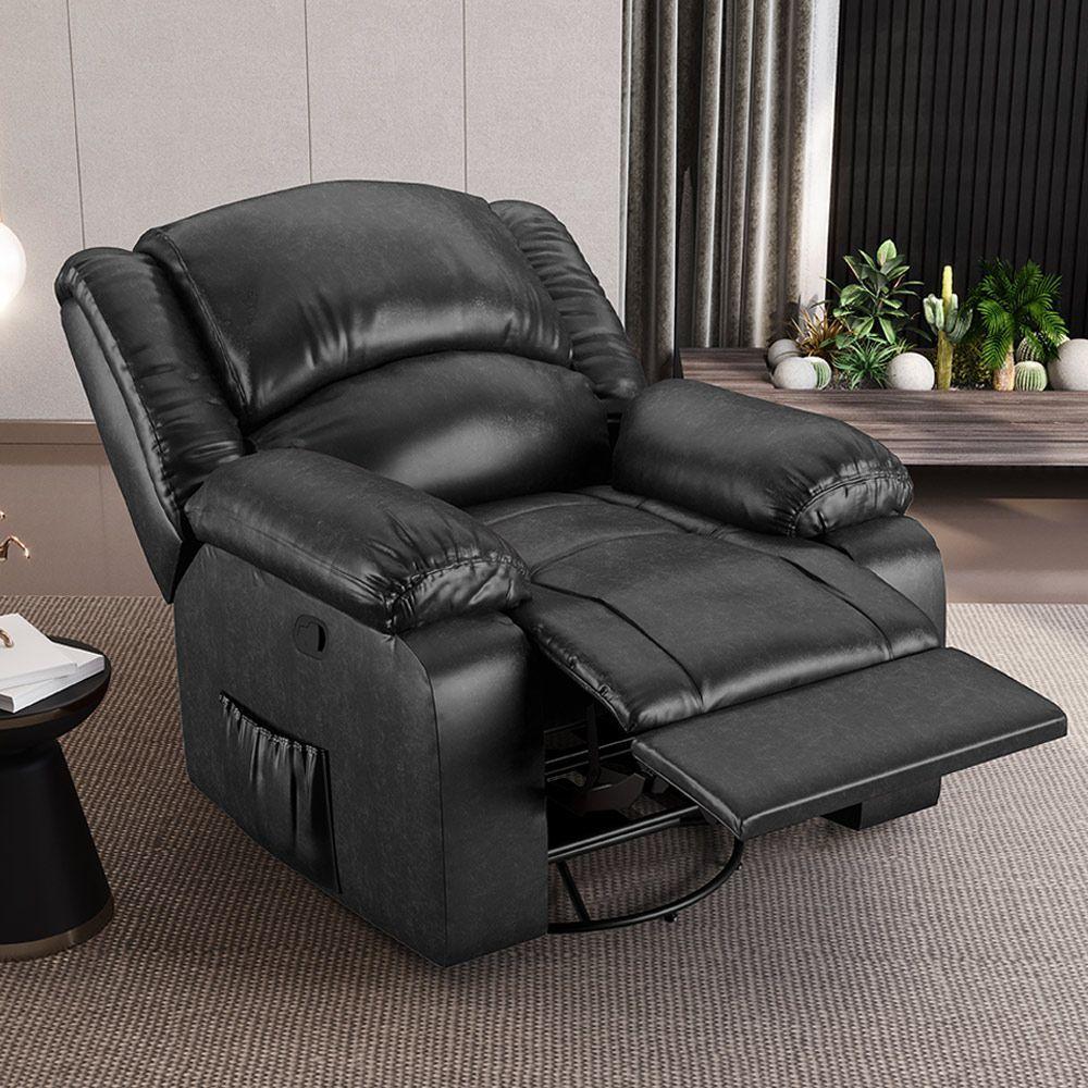 Poltrona Do Papai Reclinável Sala De estar Glider Manual Giratória Massagem Usb Preto Brilho G26 - 1