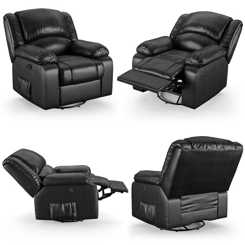 Poltrona Do Papai Reclinável Sala De estar Glider Manual Giratória Massagem Usb Preto Brilho G26 - 2