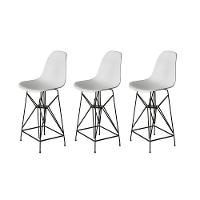 Kit 3 Banquetas Bistrô Alta Eames Eiffel Branca Base Ferro Preto - Cor: Branco - 1