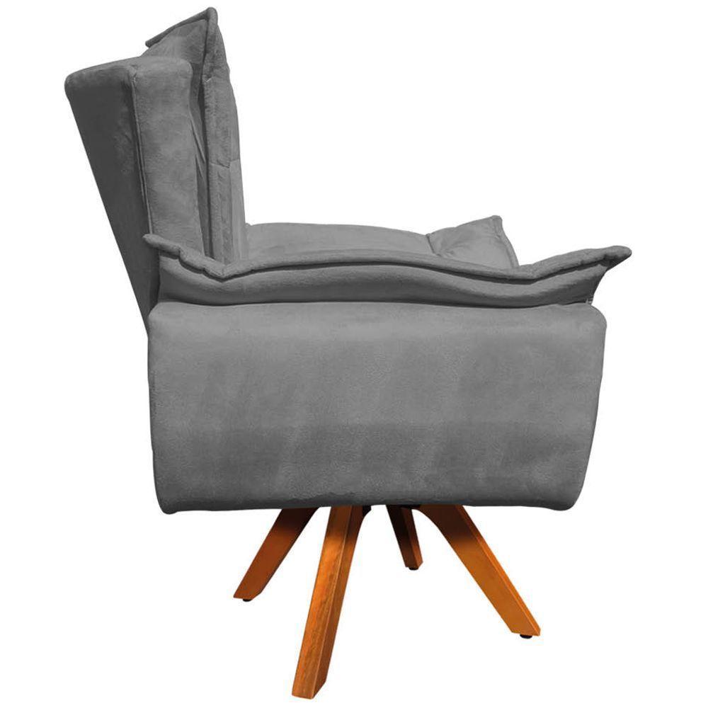 Kit 2 Poltronas Decorativas Base Giratória Em Madeira Charger Suede Grafite G19 - Gran Belo - 4
